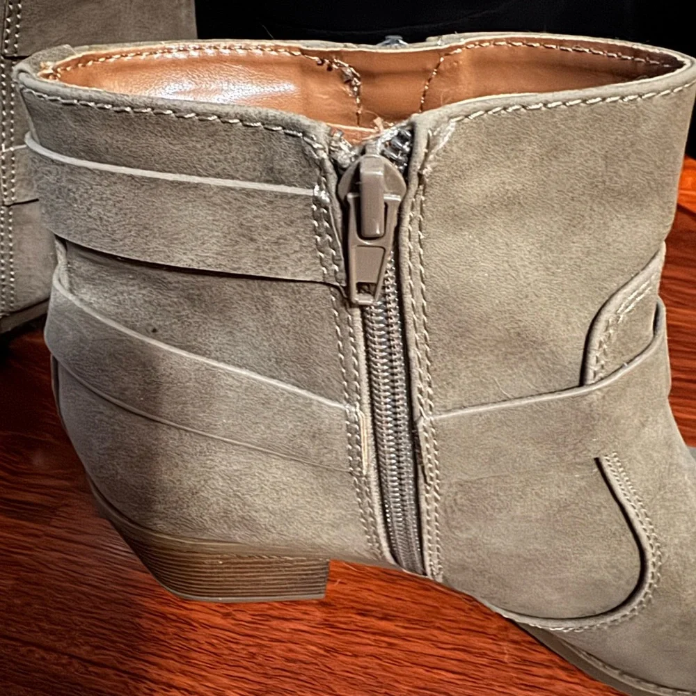 NEW- Indigo Taupe Ankle Boots with Buckle Detail-